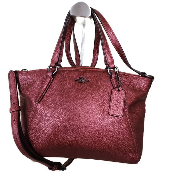 Coach Kelsey Cherry Red Metallic Leather Crossbody Bag Purse - Picture 1 of 11